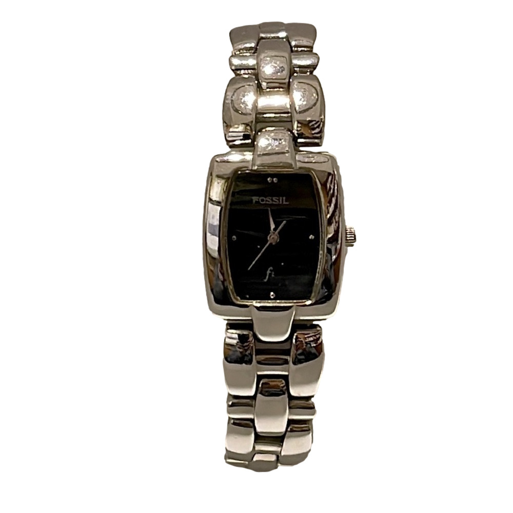 Fossil F2 ES-8823 Stainless Steel Black Dial Ladies Quartz Watch - EUC